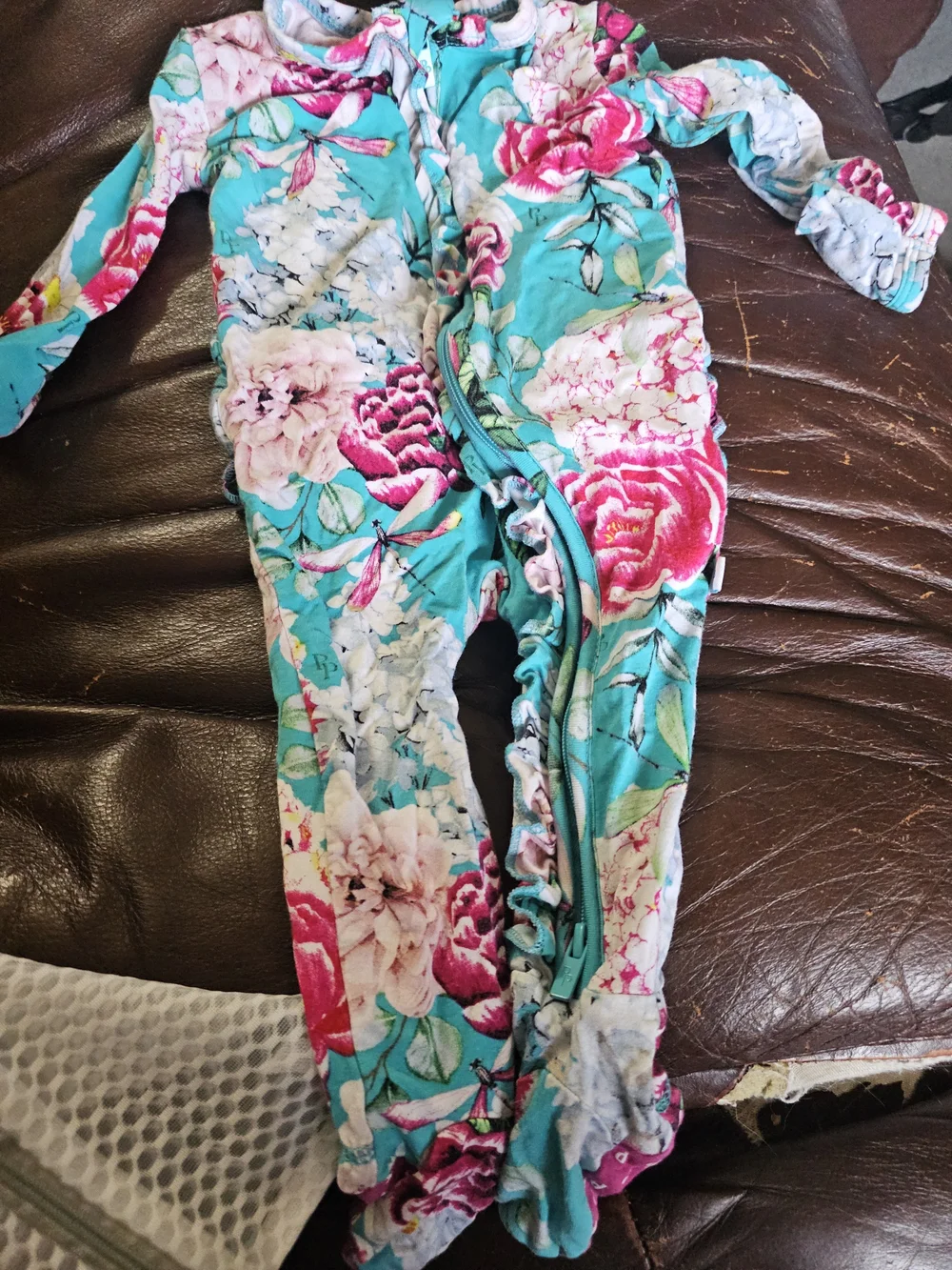 Posh Peanut Teal, Pink & White Floral Footed Zipper Sleeper